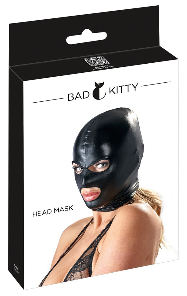 Bad Kitty glanzend zwart hoofdmasker - Zwart - Bad Kitty - SKU: 24919311001