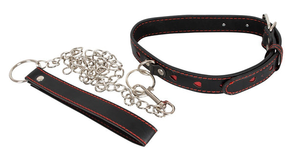 Bad Kitty halsband met riem en hartjes - Zwart - Bad Kitty - SKU: 24920161001