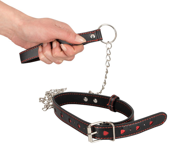 Bad Kitty halsband met riem en hartjes - Zwart - Bad Kitty - SKU: 24920161001