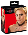 Bad Kitty Halsband met riem en rode hartjes - Zwart