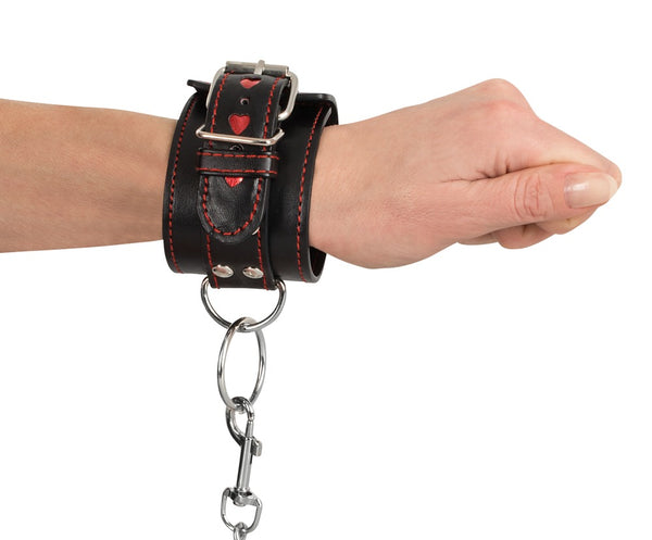 Bad Kitty handboeien met rode hartjes - Zwart - Bad Kitty - SKU: 24920241001