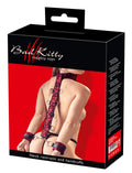 Bad Kitty Halsband met handboeien en riempje - Rood
