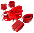 Bad Kitty Fixatie set met verstelbare riemen en kunstlederen boeien - Rood