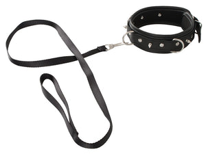 Vegan Fetish Halsband met spikes en riem - Zwart