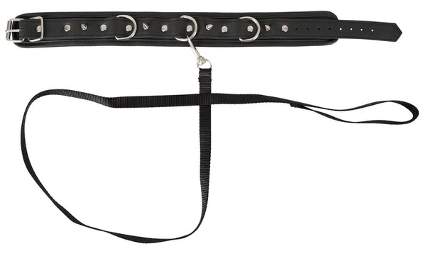 Vegan Fetish Halsband met spikes en riem - Zwart - Vegan Fetish - SKU: 24930041001