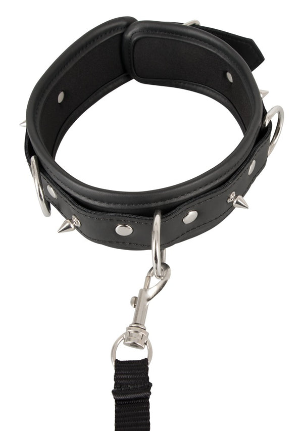 Vegan Fetish Halsband met spikes en riem - Zwart - Vegan Fetish - SKU: 24930041001