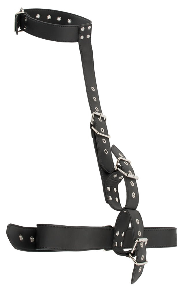 Vegan Fetish Bondage set met halsband, handboeien & heupriem - Zwart
