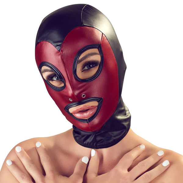 Bad Kitty hoofdmasker met rood gezicht - Zwart - Bad Kitty - SKU: 24931101001