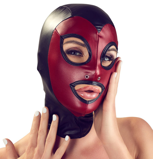 Bad Kitty hoofdmasker met rood gezicht - Zwart - Bad Kitty - SKU: 24931101001