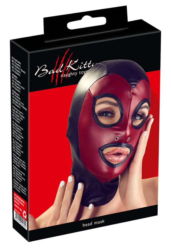 Bad Kitty hoofdmasker met rood gezicht - Zwart - Bad Kitty - SKU: 24931101001