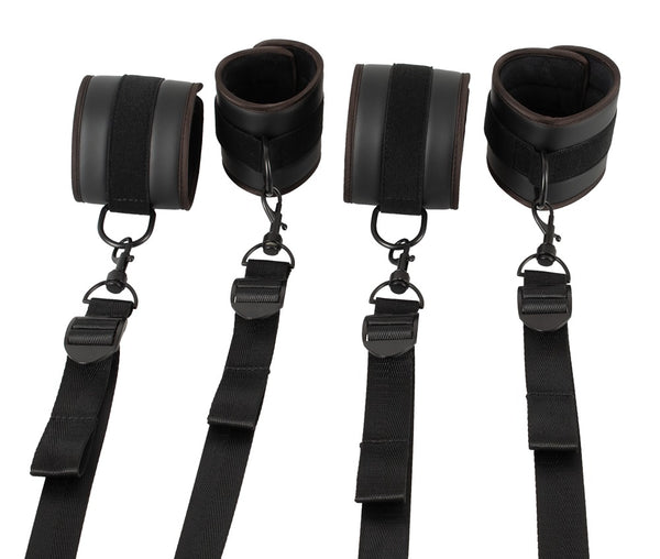 Vegan Fetish Bedbeugel set verstelbaar met hand- en enkelboeien - Zwart - Vegan Fetish - SKU: 24931601001