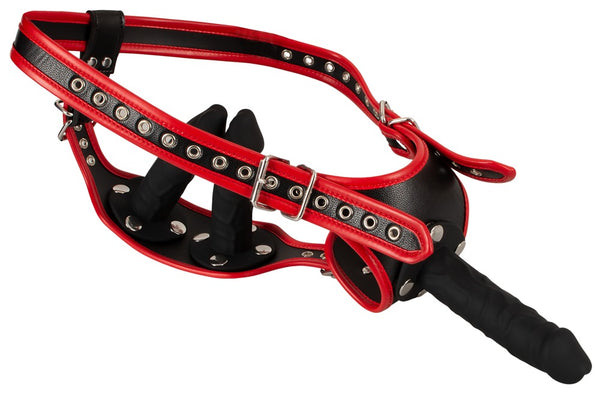 Bad Kitty Strap-on harnas met 3 dildo's en gespsluiting - Zwart - Bad Kitty - SKU: 24931871111