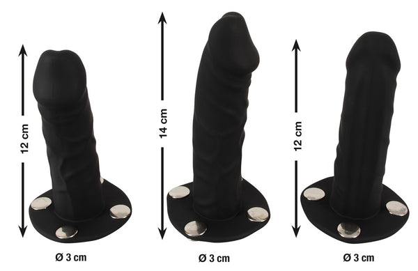 Bad Kitty Strap-on harnas met 3 dildo's en gespsluiting - Zwart - Bad Kitty - SKU: 24931871111