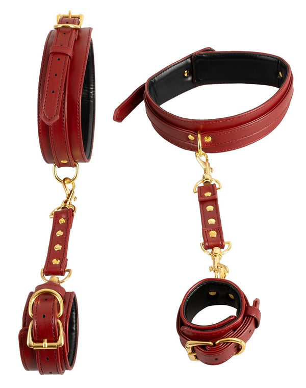 Bad Kitty Dij- en polsrestraints verstelbaar met goudkleurige details - Rood - Bad Kitty - SKU: 24932413001