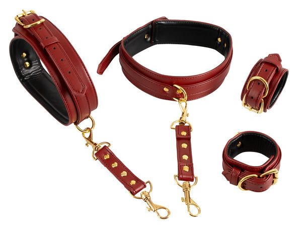 Bad Kitty Dij- en polsrestraints verstelbaar met goudkleurige details - Rood - Bad Kitty - SKU: 24932413001
