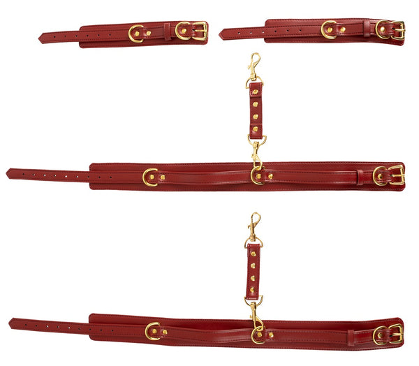 Bad Kitty Dij- en polsrestraints verstelbaar met goudkleurige details - Rood - Bad Kitty - SKU: 24932413001