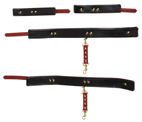 Bad Kitty Dij- en polsrestraints verstelbaar met goudkleurige details - Rood - Bad Kitty - SKU: 24932413001