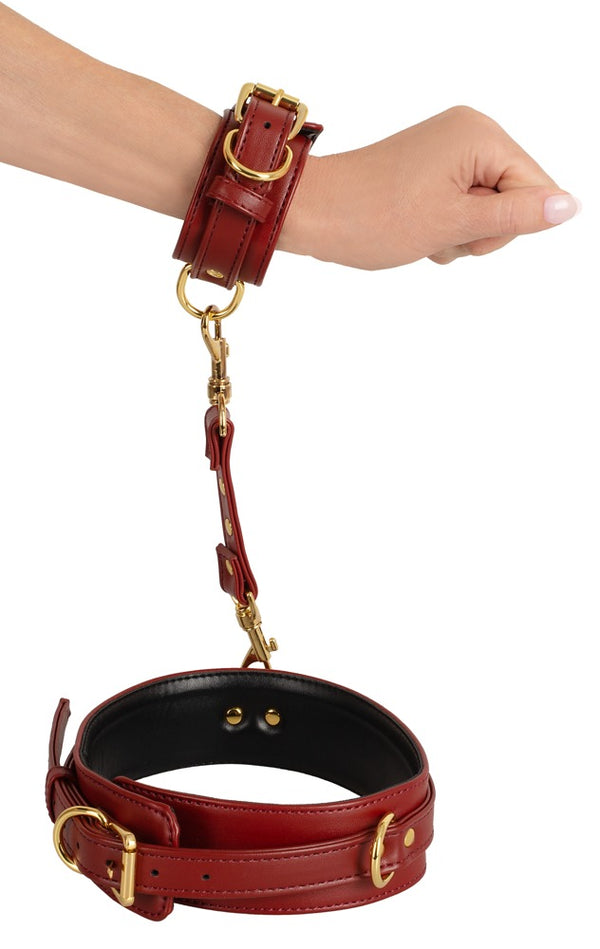 Bad Kitty Dij- en polsrestraints verstelbaar met goudkleurige details - Rood - Bad Kitty - SKU: 24932413001