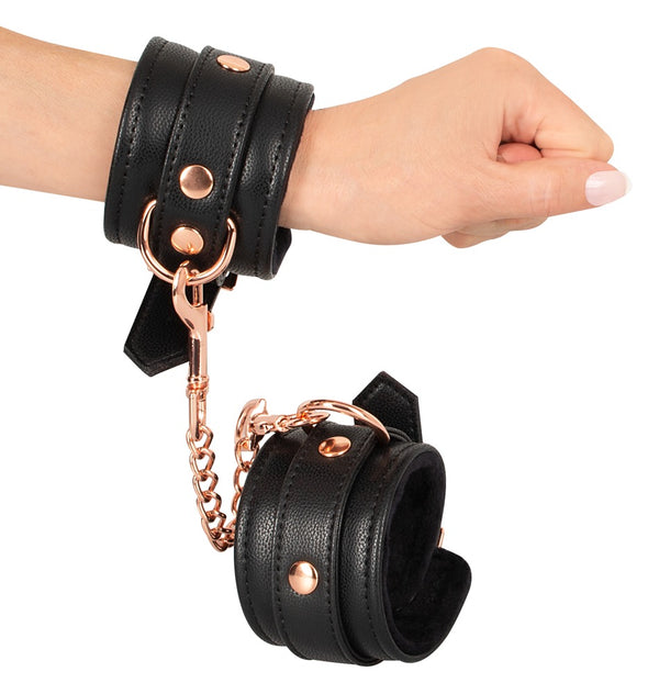Bad Kitty Handboeien lederlook met pluche voering - Zwart - Bad Kitty - SKU: 24932841001