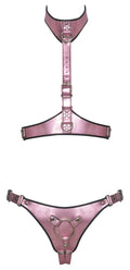 Harness set glanzend metallic met zilveren details - Roze