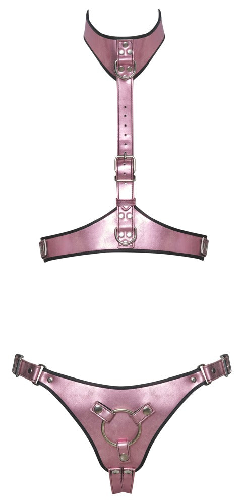 Harness set glanzend metallic met zilveren details - Roze - Bad Kitty - SKU: 24937213111