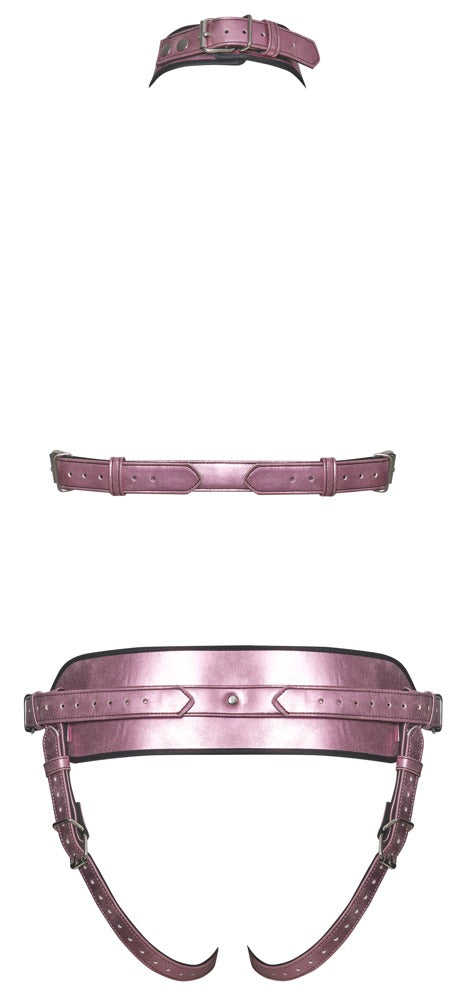 Harness set glanzend metallic met zilveren details - Roze