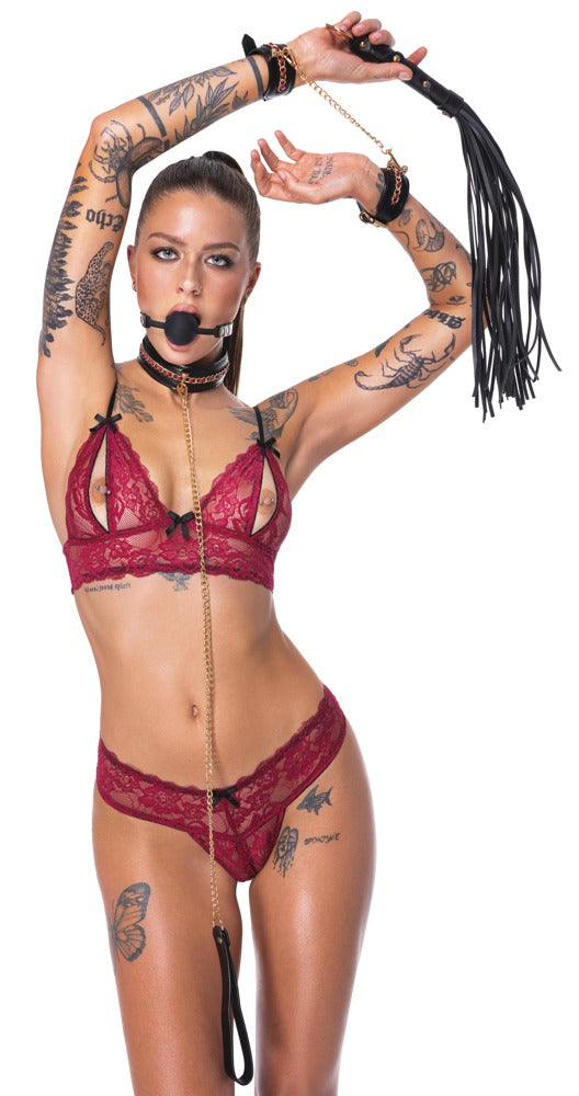 Bondage set met kunstleer en gouden accessoires - Zwart - Bad Kitty - SKU: 24937641001