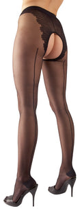 Cottelli LEGWEAR Jarretel panty met open kruis en Cubaanse hak - Zwart