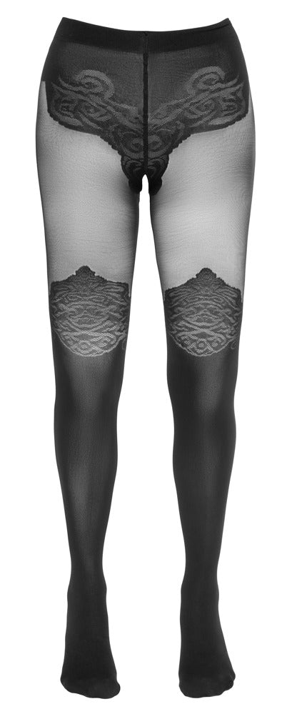 Cottelli LEGWEAR kruisloze panty over-de-knie - Zwart - Cottelli LEGWEAR - SKU: 25102431601