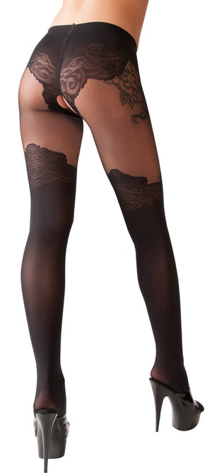 Cottelli LEGWEAR kruisloze panty over-de-knie - Zwart