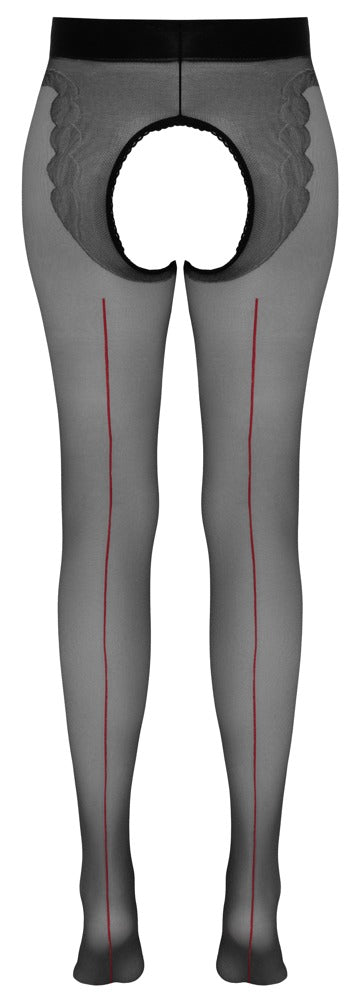 Cottelli LEGWEAR Kruisloze panty met rode naad - Zwart - Cottelli LEGWEAR - SKU: 25103161611
