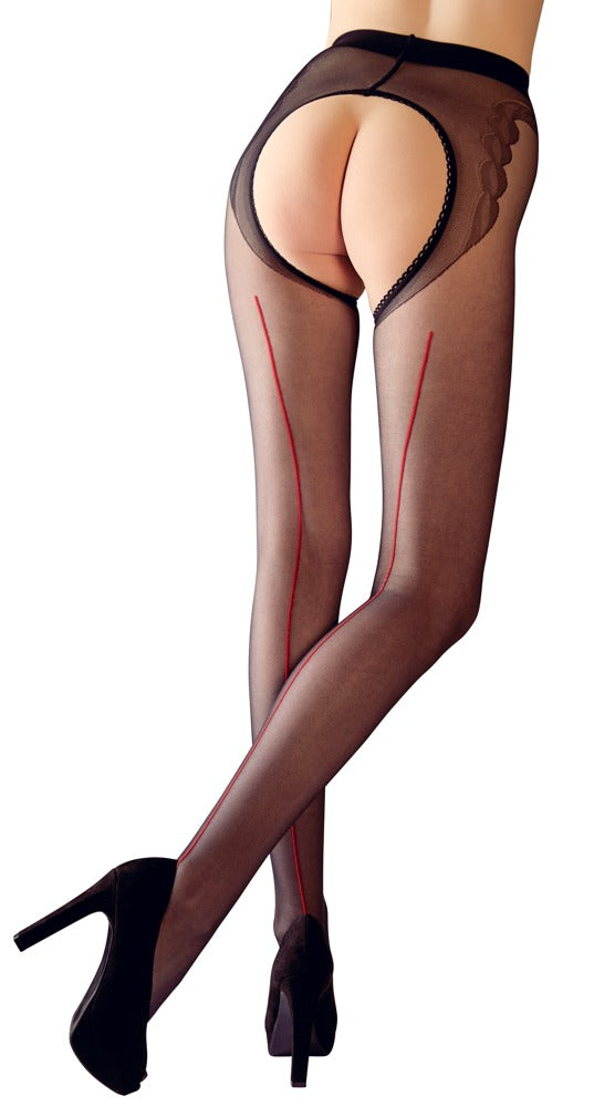 Cottelli LEGWEAR Kruisloze panty met rode naad - Zwart - Cottelli LEGWEAR - SKU: 25103161611