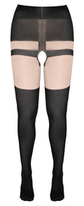 Cottelli LEGWEAR Panty met jarretels open kruis - Zwart