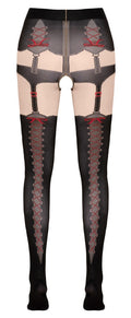 Cottelli LEGWEAR Panty met jarretels open kruis - Zwart