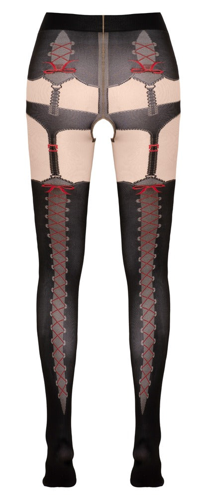Cottelli LEGWEAR panty met open kruis - Zwart - Cottelli LEGWEAR - SKU: 25103401611