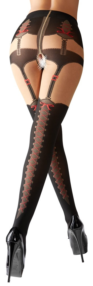 Cottelli LEGWEAR panty met open kruis - Zwart - Cottelli LEGWEAR - SKU: 25103401611