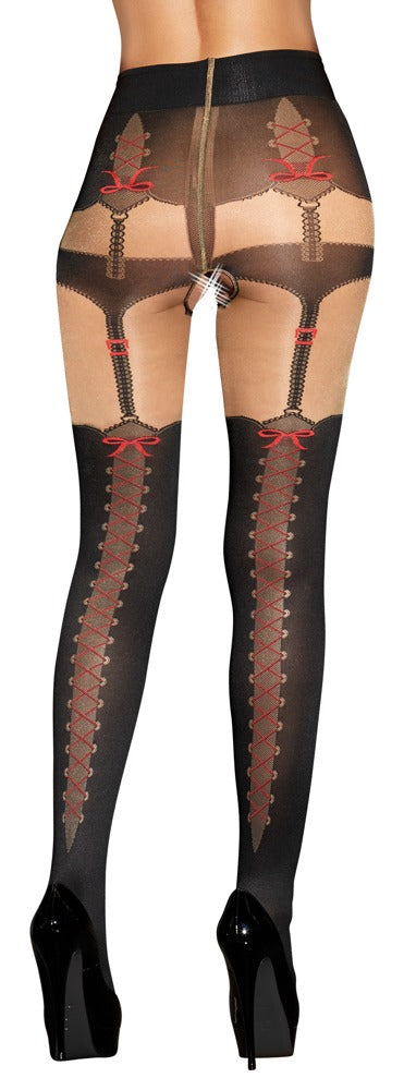 Cottelli LEGWEAR panty met open kruis - Zwart - Cottelli LEGWEAR - SKU: 25103401611