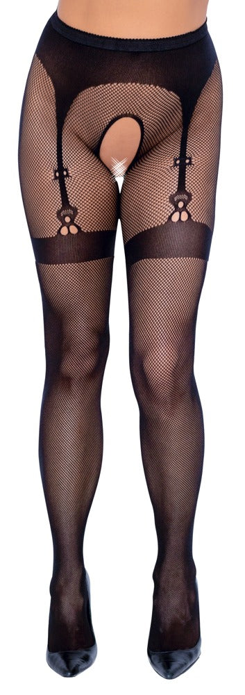 Cottelli LEGWEAR netpanty met jarretel - Zwart - Cottelli LEGWEAR - SKU: 25103751101