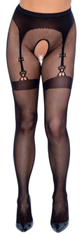 Cottelli LEGWEAR Panty kruisloos met jarretelband - Zwart