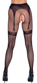 Cottelli LEGWEAR Panty kruisloos met jarretelband - Zwart