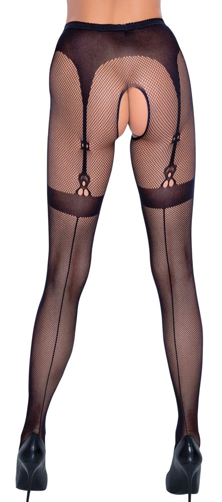 Cottelli LEGWEAR Panty kruisloos met jarretelband - Zwart