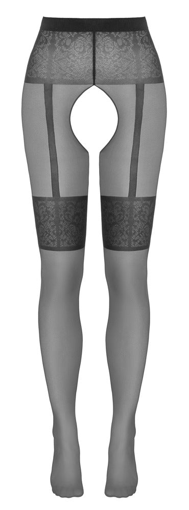 Cottelli LEGWEAR kruisloze panty met jarretel - Zwart - Cottelli LEGWEAR - SKU: 25103911611