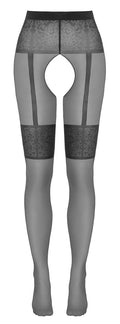 Cottelli LEGWEAR Panty kruisloos met jarretelceintuur - Zwart