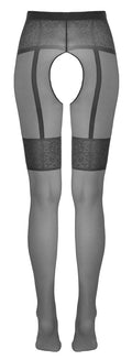 Cottelli LEGWEAR Panty kruisloos met jarretelceintuur - Zwart