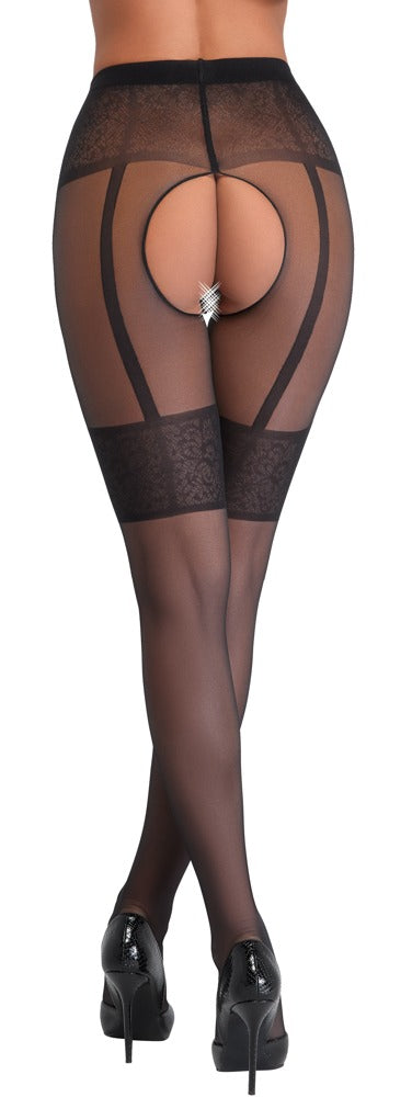 Cottelli LEGWEAR kruisloze panty met jarretel - Zwart - Cottelli LEGWEAR - SKU: 25103911611