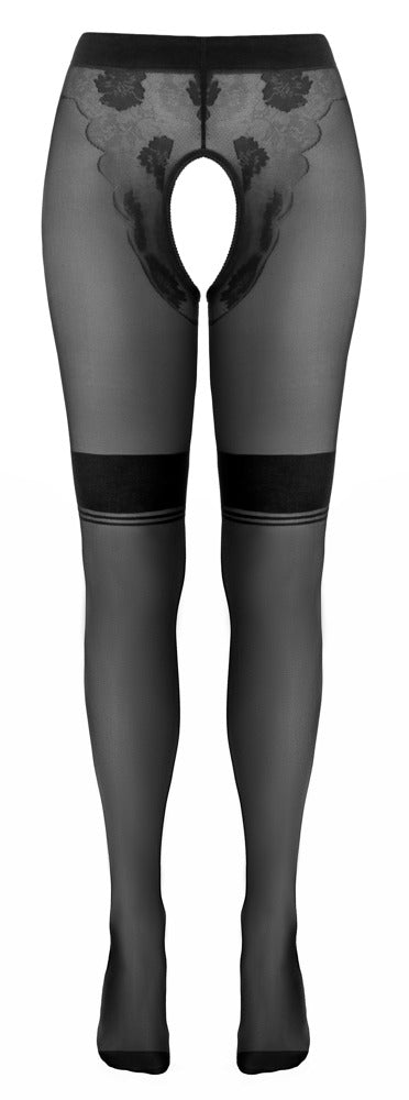 Cottelli LEGWEAR kruisloze panty met retrostijl - Zwart - Cottelli LEGWEAR - SKU: 25104131611
