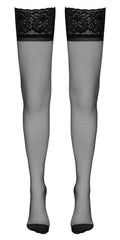 Cottelli LEGWEAR Stocking met Cubaanse hak en kanten bovenstuk - Zwart
