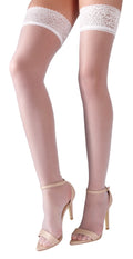 Cottelli LEGWEAR Hold-up stockings met 7 cm kanten bovenstuk - Wit