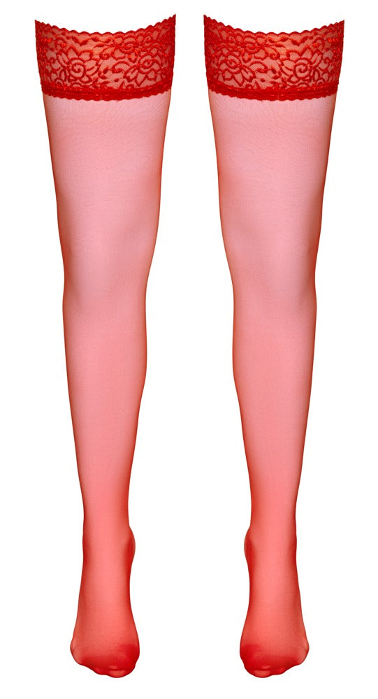 Cottelli LEGWEAR Hold-up kousen met 7 cm kanten bovenstuk - Rood