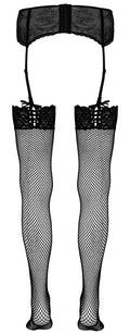 Cottelli LEGWEAR Stockings met kanten bovenstuk en veters - Zwart